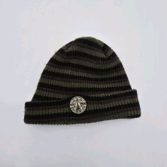 Wig Wam Beanie Hat Striped Knit Cap Black Green Winter Cuffed Fisherman - Picture 1 of 12
